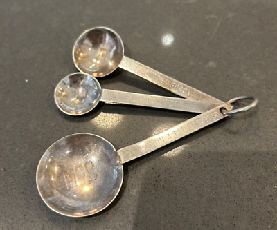 #ad Rarest LEONORE DOSKOW Handmade Sterling Three Measuring Spoons Engraved Signed $199.00