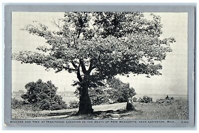 #ad c1950#x27;s Boulder amp; Tree Death Of Pere Marquette Ludington Michigan MI Postcard $14.98
