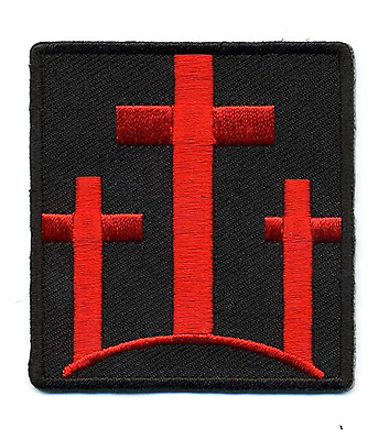 #ad THREE CROSSES Christian Embroidered MC Motorcycle Biker Vest Patch red blk $6.75