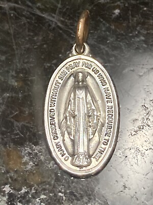 #ad Sterling 925 Blessed Virgin Mary Miraculous Medallion Miracle Howard Oval Charm $13.00