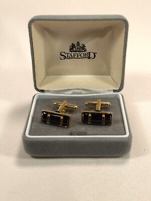 #ad New In Box Vintage Stafford Dark Brown Stone Gold Cufflinks Formal $8.78