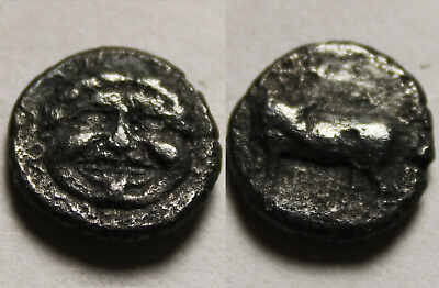 #ad Rare genuine Ancient Greek silver fouree coin Parion Mysia Gorgon Cow wreath 4BC $71.25