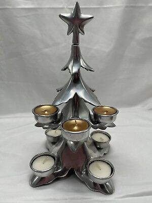 #ad Pottery Barn Metal Christmas Tree Silver Chrome 11 In Tall Tea Lights $42.99
