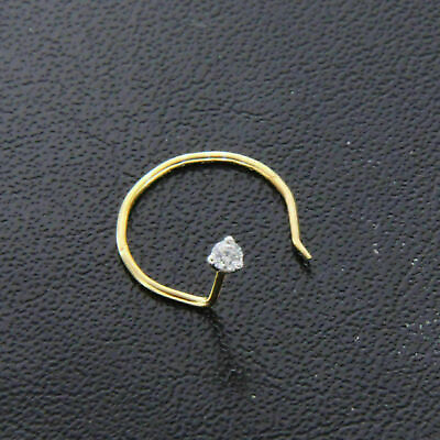 #ad 14K Yellow Gold Over Round Cut Diamond Nose Solitaire Stud Ring Piercing Pin $12.64