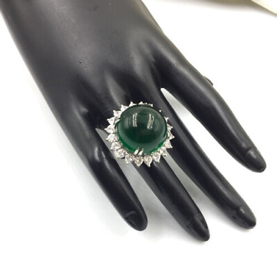 #ad Huge Dome Shape Green Emerald amp; White CZ Halo Flower Design Fine Ring 5 Size $230.00