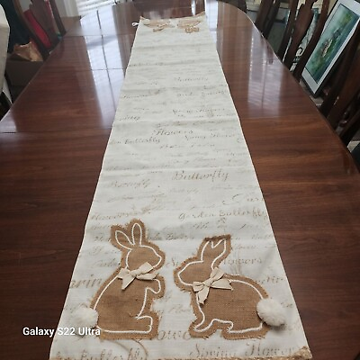 #ad easter table runner bunny rabbit burlap pom pom rabbit hill farm $16.90