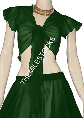 #ad Dark Green TMS Ruffle Wrap Top Tie Belly Dance Choli Short Gypsy 25 Color $16.99