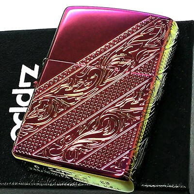 #ad Zippo Luxury Cut Rainbow Arabesque Etching Regular Case Oil Lighter Japan $157.55