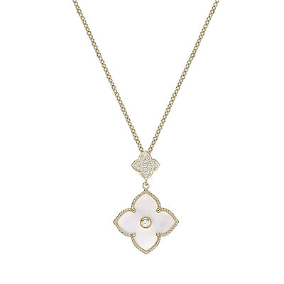 #ad Yellow Gold Plated Sterling Silver Mother of Pearl Double Flower Necklace 18quot; $39.99