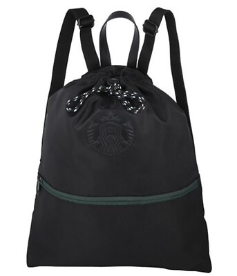 #ad Starbucks Backpack Black Cinch Style With Shoulder Straps Very Rare Thailand $56.90
