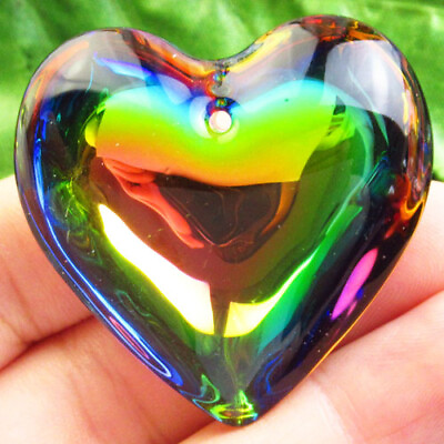 #ad 2Pcs Rainbow Crystal Heart Pendant Bead 43x15mm FSH73750 $9.35