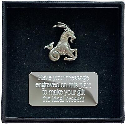 #ad Personalised Gift Box amp; Hand Made Pewter Capricorn Star Sign Pin Badge GBP 9.99