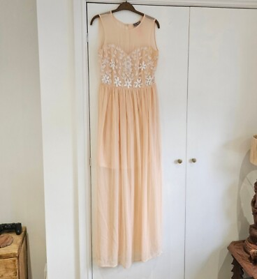 #ad Lipsy Peach Maxi Dress Layer Nude Pale Pink White Embellishment Ball Wedding 10 GBP 15.00