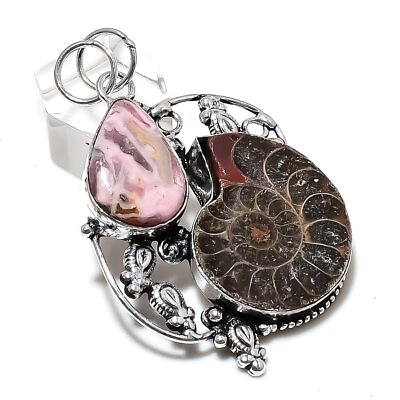 #ad Ammonite Fossil Gemstone Handmade 925 Sterling Silver Jewelry Pendant 2.52quot; w450 $10.99