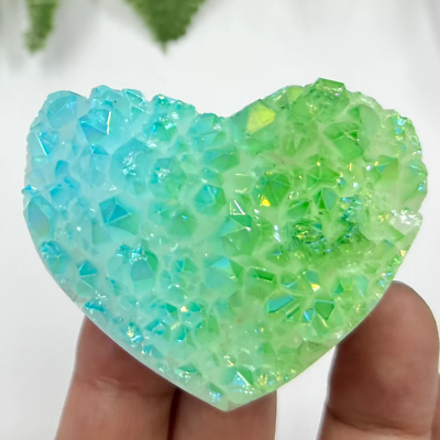 #ad Quartz Heart Green Blue Aura Crystal Carving Australian Seller AU $47.00