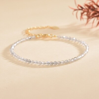 #ad Natural Moonstone Stone Dainty Bracelet Clear Blue Gemstone Bracelet Minimalist $12.90