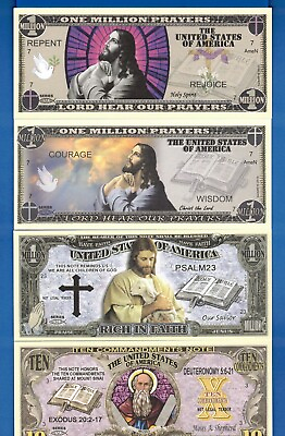#ad Religious Theme on 4 Fantasy Uncirculated Banknotes $2.25