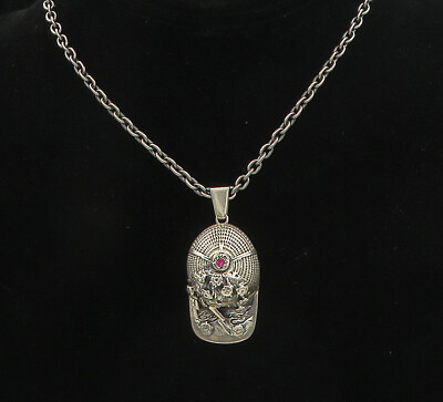 #ad ED HARDY 925 Silver Vintage Topaz Skull Baseball Cap Chain Necklace NE3071 $431.22