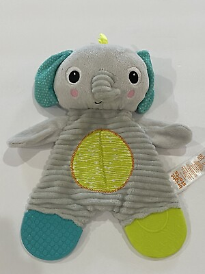 #ad Bright Starts Gray Green Plush Elephant Baby Teether Toy Crinkle Lovey Security $6.25