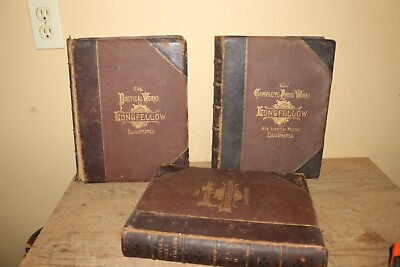 #ad Set 3 Antique c.1880 Longfellow Poetical Prose Illustrated Poet Poetry Books $95.00