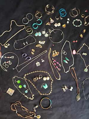 #ad Huge JEWELRY LOT Over 60 Pieces WEARABLES FEW REPAIRABLES HUGE LOT AS PICTURED $16.99