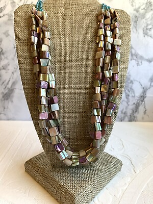 #ad THREE STRAND MOTHER OF PEARL MOP Necklace 90#x27;s Core Fashion $14.40