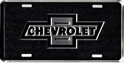 #ad Genuine Chevrolet Bow Tie Black Silver Mosaic Metal License Plate Sign $8.99