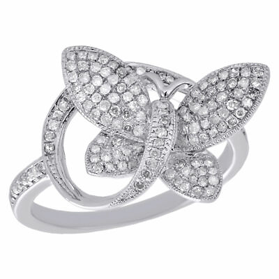 #ad 10K White Gold Genuine Diamond Butterfly Anniversary Cocktail Pave Ring 0.35 ct. $475.00