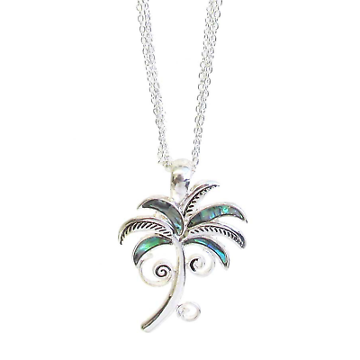 #ad Paradise Palm Tree Abalone Triple Chain Pendant Necklace White Gold $14.94