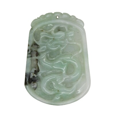 #ad Natural Jade Rectangular Pendant Plate With Dragon and Luyi Flower Art n538 $617.50