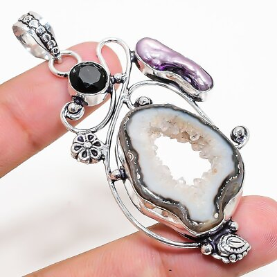 #ad Natural Copper Druzy Pearl Gemstone 925 Sterling Silver Pendant 2.76quot; D564 $14.40