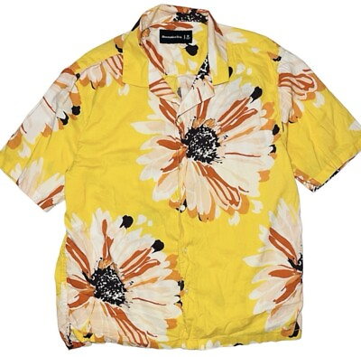 #ad ABERCOMBRIE amp; FITCH Mens Medium Shirt Button Up Yellow Hawaiian Short Sleeve $9.95
