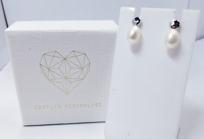 #ad Caitlyn Minimalist Erin Pearl Drop Sterling Silver Stud Earrings $14.16