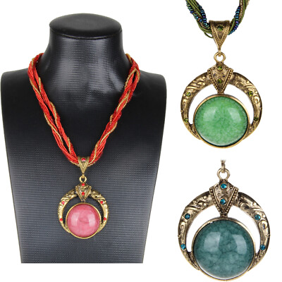 #ad 3 Color Women#x27;s Bohemian Necklace Jewelry Retro Vintage Style Pendant Necklaces $7.89