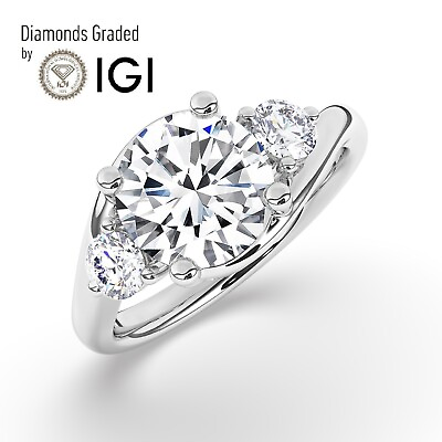 #ad Round Solitaire 18K White Gold Trilogy Ring 3ct F VS1 Lab grown IGI Certified $2603.00