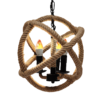 #ad Rustic Rope Sphere Style Ceiling Fixture Farmhouse Chandelier Pendant Lamp $32.30