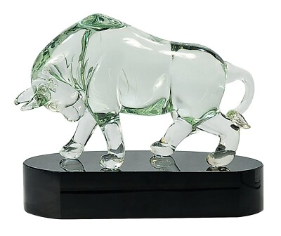 #ad Hand Made glass art sculpture Clear Glass BuffaloStunning Art Wooden Base 8quot; $199.50