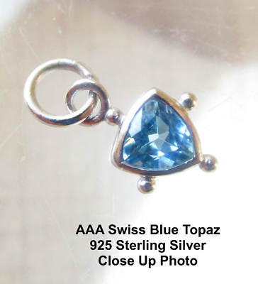 #ad Sterling Silver Swiss Blue Topaz Gemstone Triangle Charm Tiny Solitaire $11.99