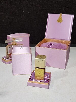 #ad 3 Vintage Rare Fashion Two Twenty U Bath Oil Perfume Powder Purple Silk Boxes $121.57