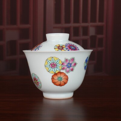 #ad 3.58” Chinese Porcelain Famille Rose Ball Flower Lid Cup $398.00