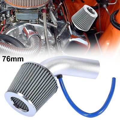 #ad 3#x27;#x27; Inlet Car Air Intake Filter Replacement Round Tapered Silver Tone 1 Set $42.76