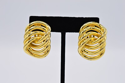 Givenchy Earrings Clip Gold Chunky Hoop Linked Vintage Runway Signed 1980s BinAE $135.96