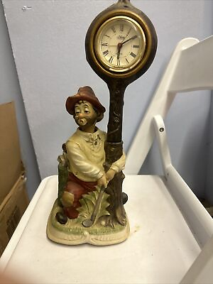 #ad VTG Melody In Motion Willie The Golfer Hand Painted Porcelain Bisque Alarm Clock $90.00