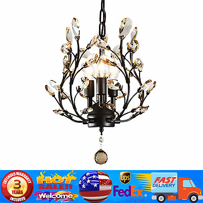 #ad #ad Crystal Chandeliers 3 Light Small Chandelier Ceiling Pendant Lighting Black $53.87