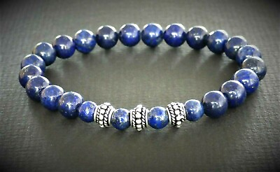 #ad Spiritual Beads Men#x27;s Bracelet with 8 mm Blue Egyptian Lapis Lazuli Silver Bali $28.95