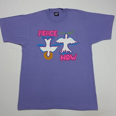 #ad Adult Large Vintage 80s 90s Peace Now Doves T Shirt $29.95
