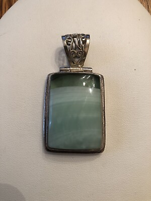 #ad Beautiful Sterling Agate Green Pendant Quality Piece $39.99