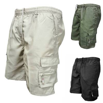 #ad Mens Elastic Waist Cargo Pockets Shorts Pants Work Wear Casual Short Trousers $20.29