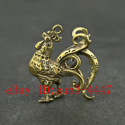 #ad Chinese Handmade Copper Brass Chicken Small Fengshui Statue Ornament $23.87