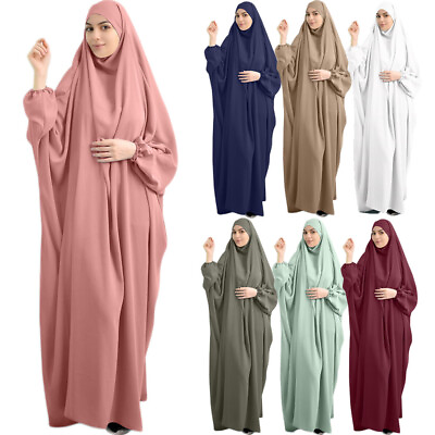 #ad Muslim Women Prayer Caftan One Piece Amira Maxi Dress Abaya Burqa Khimar Kaftan $42.25